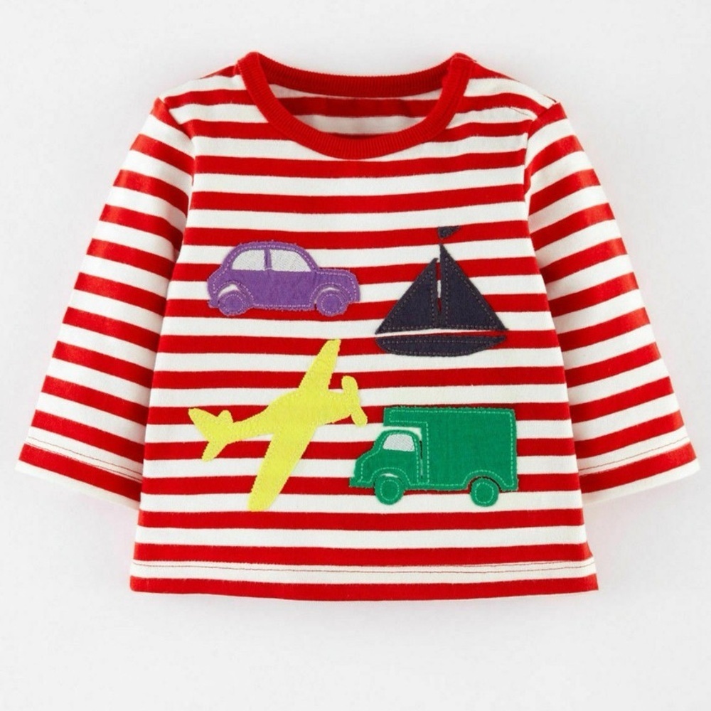 Baby Boden applique striped tee long sleeve boy airplane sailboat car truck